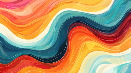 Obraz premium Unleashing Nostalgia: The Allure of an Abstract Horizontal Background with Colorful Waves in Retro 60s - 70s Style and Pastel Colors
