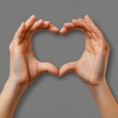 Fototapeta premium heart in hands, hands sign heart on grey background