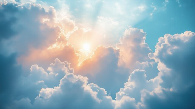 Heavenly Sunburst Sky. clouds, sunburst, rays, blue, dramatic, nature, skyscape, minimal, atmospheric, heavenly, light, ethereal, dreamy, peaceful, majestic, celestial, glowing, divine, serene, panora