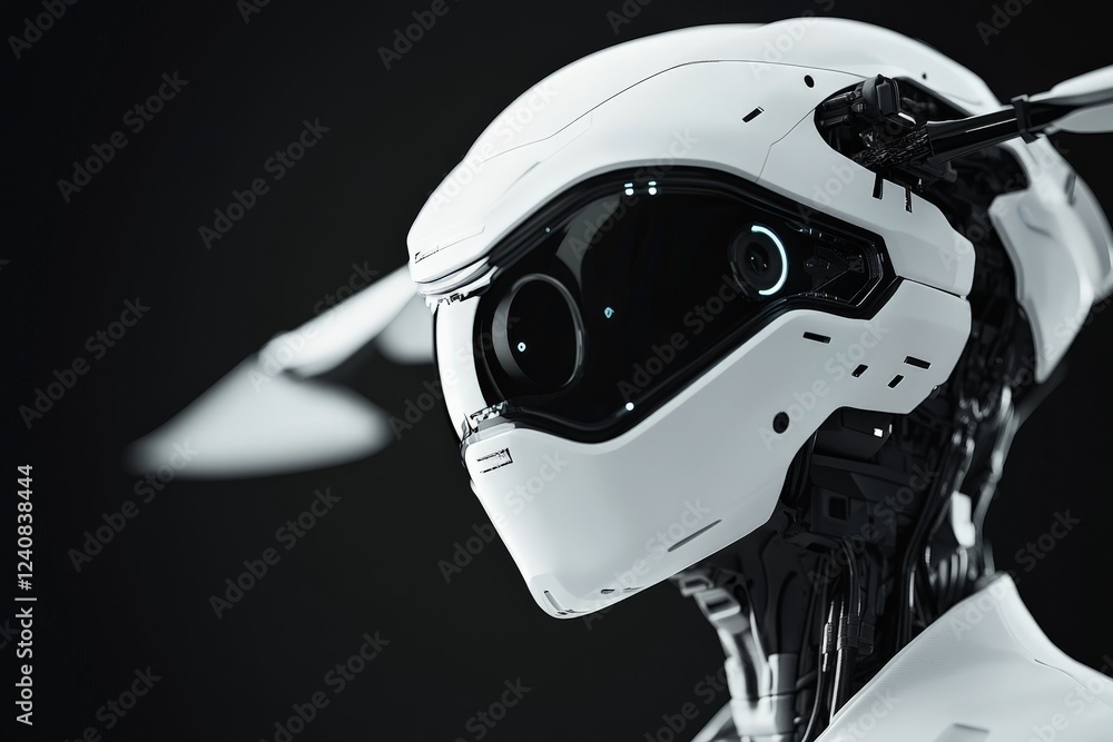 Poster futuristic robot with sleek design and advanced technology showcasing intricate details and shiny su
