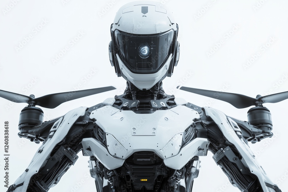 Poster Advanced humanoid robot with drone capabilities showcases modern technology and design innovations