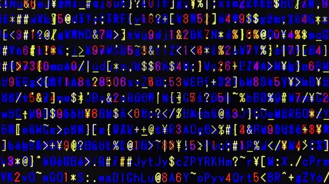 コンピュータ空間のランダムな文字列・さまざまな文字を含むデータベース・エンコードされたプログラム内のデータセット・数学的計算・大規模言語モデル・機械翻訳・英数字記号・横長・ビデオ
