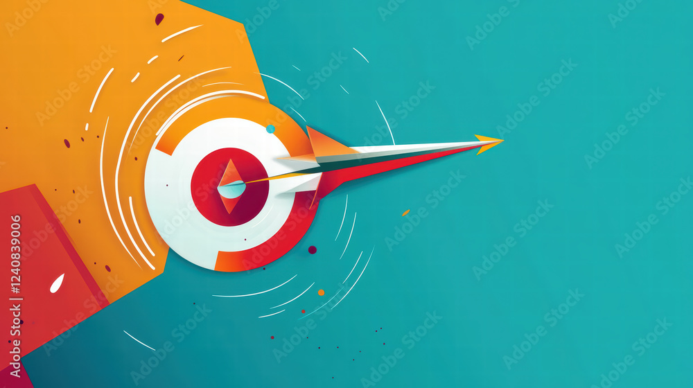 Poster dynamic of paper plane flying towards colorful background, symbolizing creativity and innovation. vi