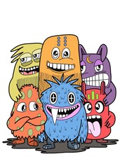 Hand-drawn illustrations, monsters doodle, Hand Drawn cartoon monster illustration,Cartoon crowd doodle hand-drawn Doodle style.