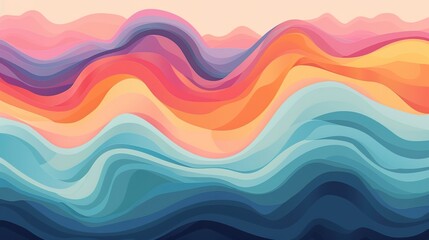 Unleashing Nostalgia: The Allure of an Abstract Horizontal Background with Colorful Waves in Retro 60s - 70s Style and Pastel Colors