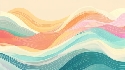 Unleashing Nostalgia: The Allure of an Abstract Horizontal Background with Colorful Waves in Retro 60s - 70s Style and Pastel Colors