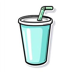 Teal soda cup straw sticker design, white background