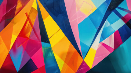 Fototapeta premium Vibrant abstract geometric shapes in bright colors create dynamic visual experience. interplay of hues like pink, blue, yellow, and orange adds energy and excitement to artwork