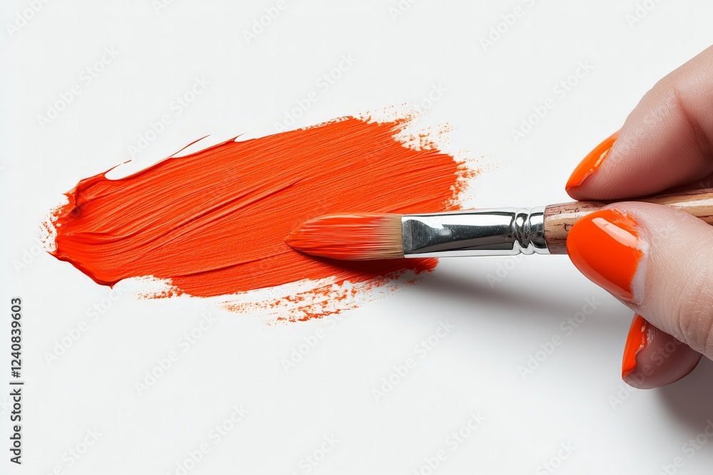 Poster bright orange paint applied with a brush for artistic creation on clean canvas