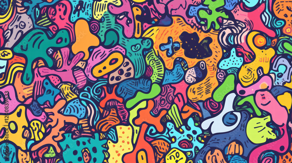 Poster vibrant collection of doodle shapes in various colors, showcasing playful and abstract designs that 