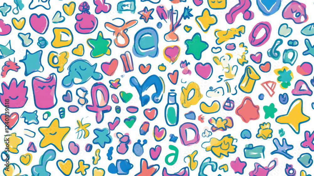 Poster colorful doodle shapes create lively and playful pattern, perfect for various creative projects. thi