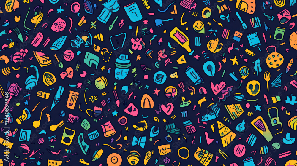 Poster colorful doodle shapes create lively and vibrant pattern, perfect for various creative projects. thi