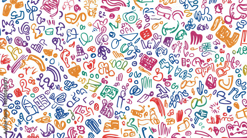 Poster colorful doodle shapes create lively and vibrant pattern, perfect for various creative projects. thi