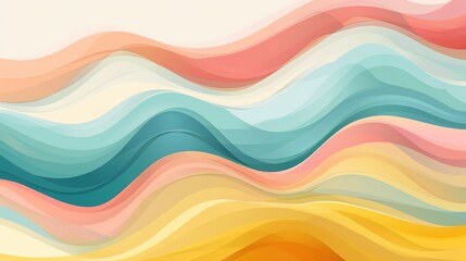 Obraz premium Unleashing Nostalgia: The Allure of an Abstract Horizontal Background with Colorful Waves in Retro 60s - 70s Style and Pastel Colors
