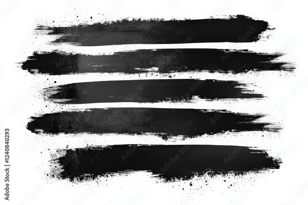 Aufkleber Black paint strokes are creatively arranged on a white canvas showcasing abstract art style and texture