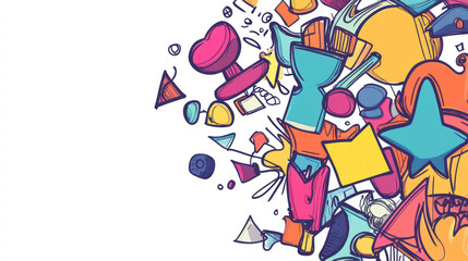 Colorful doodle shapes create lively and vibrant composition, showcasing variety of playful designs and forms that evoke creativity and fun