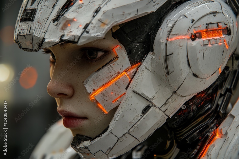 Leinwandbilder futuristic humanoid robot in intricately designed helmet with glowing elements showcasing advanced t