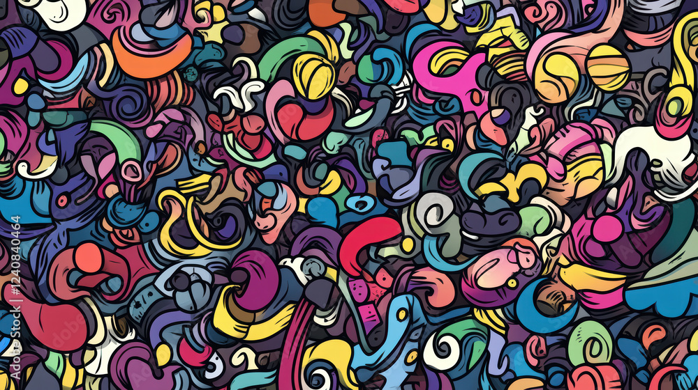 Poster lively assortment of doodle shapes bursting with color, creating vibrant and dynamic visual experien