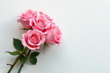 Elegant pink rose bouquet, pristine white backdrop, pastel, macro, buds