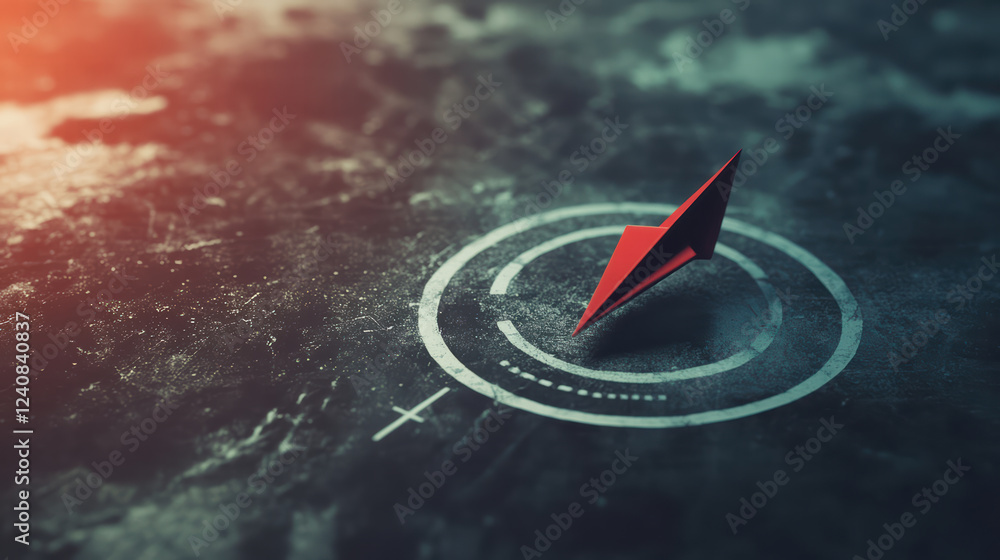 Poster red paper airplane on target symbolizing business goals and aspirations. image conveys sense of focu