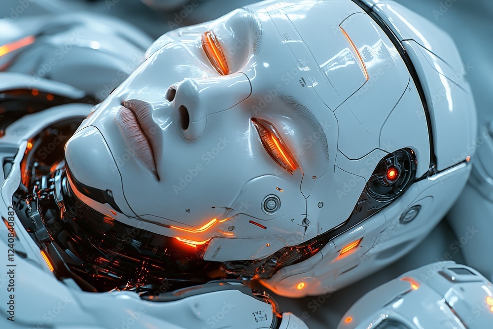 Fototapete Advanced humanoid robot with glowing elements in a high-tech environment showcasing artificial intelligence development