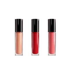 Obraz premium Colorful lip glosses in clear tubes with black caps placed against a transparent background