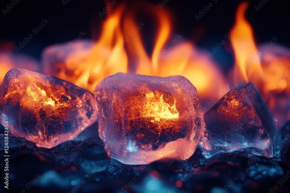 Poster Fire and ice collide in a captivating display of contrasting elements at night