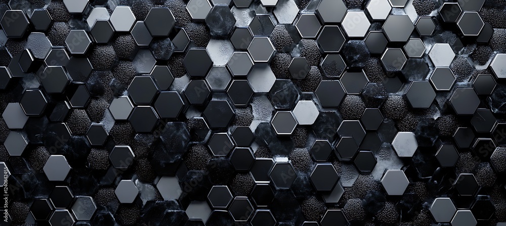 Poster a bold and minimalistic backdrop with black and white hexagonal patterns forming a captivating backg