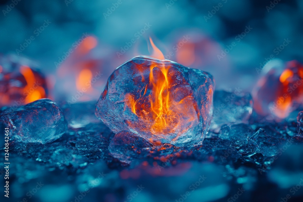 Aufkleber Vivid ice formations with flames glowing within, creating a striking visual contrast in an artistic display