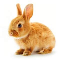 Fototapeta premium Cute, fluffy rabbit sitting on a white background.