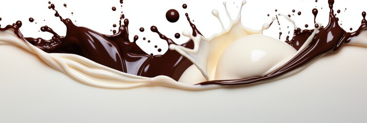 Dynamic Splash of Rich Dark Chocolate and Creamy White Chocolate on Clean Background, Capturing Deliciousness and Temptation in Every Drop
