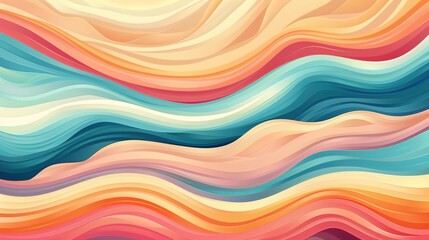 Obraz premium Unleashing Nostalgia: The Allure of an Abstract Horizontal Background with Colorful Waves in Retro 60s - 70s Style and Pastel Colors