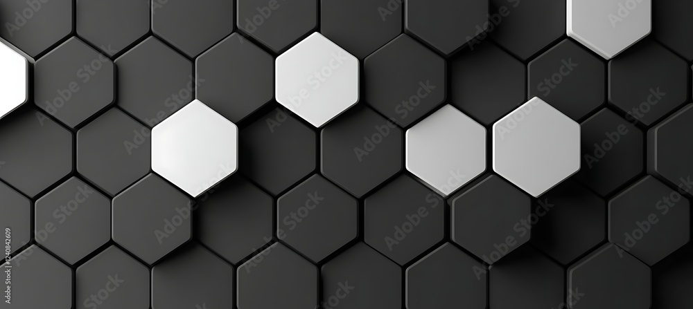 Poster a bold and minimalistic backdrop with black and white hexagonal patterns forming a captivating backg