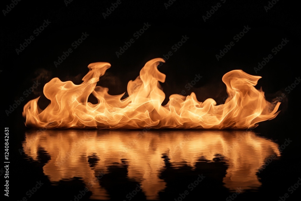 Leinwandbilder Flames dance elegantly on the surface of dark water, creating a captivating display of light and reflection