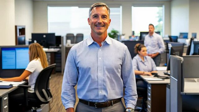 A collaborative office environment with smiling professionals.