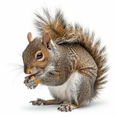Obraz premium Cute squirrel eating a nut in a playful pose.