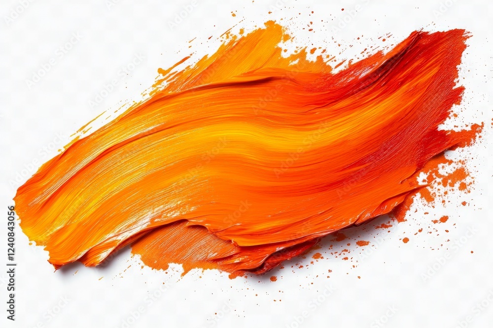 Aufkleber Vibrant brush stroke in warm tones creating a dynamic and energetic expression of color on a white background