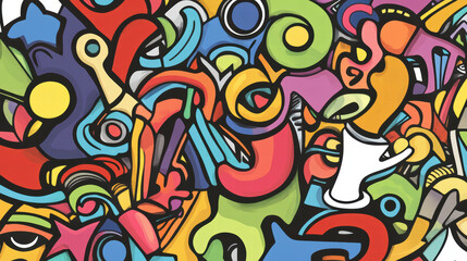 Naklejka premium vibrant and playful mix of doodle shapes in bright colors creates inviting and energetic atmosphere, perfect for inspiring creativity and joy