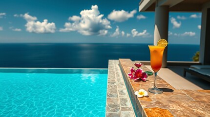 Indulge in the epitome of luxury with a refreshing cocktail by the infinity pool, overlooking the mesmerizing expanse of the azure ocean.
