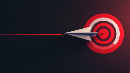 sleek paper plane flying towards vibrant target, symbolizing precision and focus. contrasting colors create dynamic visual impact, evoking sense of determination and goal orientation