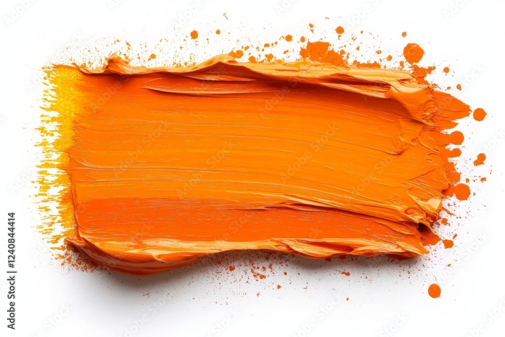 Aufkleber vibrant orange paint stroke with texture and splashes against a white background showcases creative 
