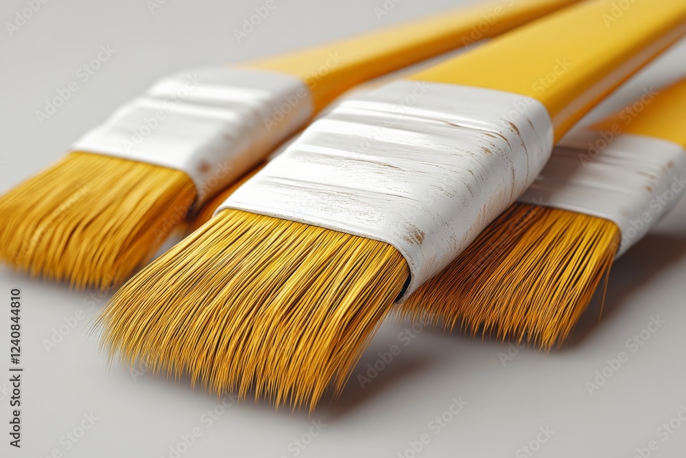 Aufkleber bright yellow paintbrushes arranged neatly on a smooth surface for creative projects and artistic en