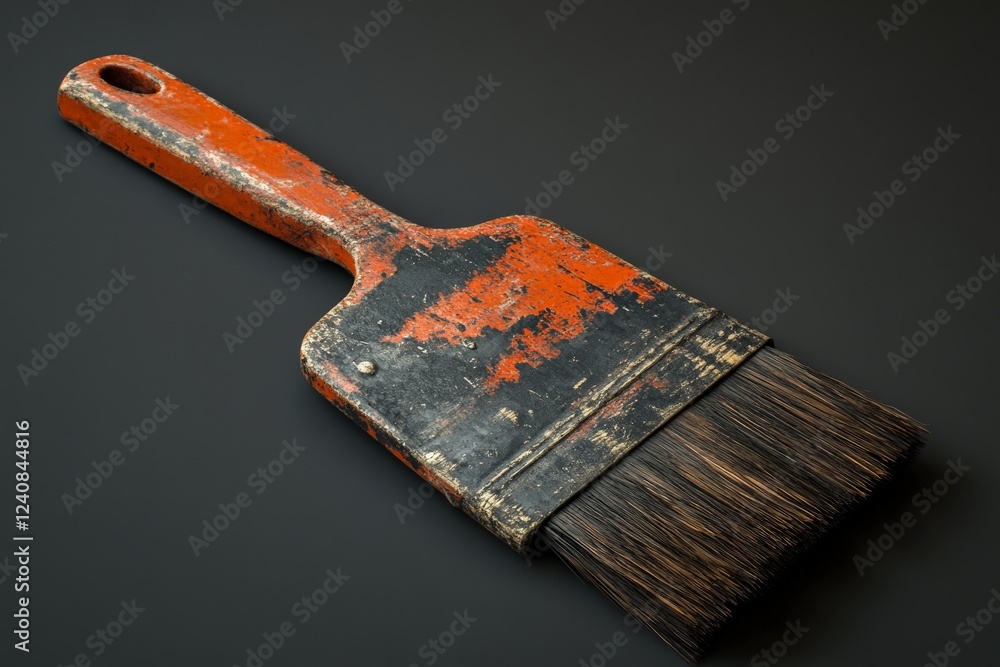 Fototapete brightly colored paintbrush resting on a dark surface after a creative project in a workshop setting