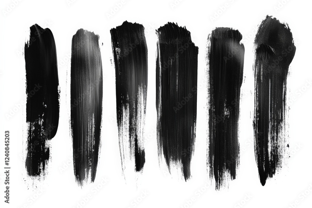 Aufkleber Brush strokes in varying widths create dynamic black patterns on a white canvas showcasing artistic texture