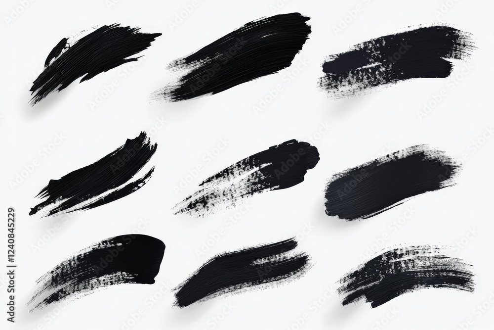 Poster various brush strokes in black paint on a white background showcasing texture and design possibiliti
