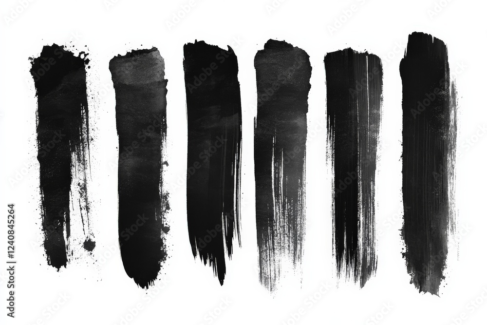 Poster black brush strokes on a white canvas showcasing diverse artistic techniques and textures