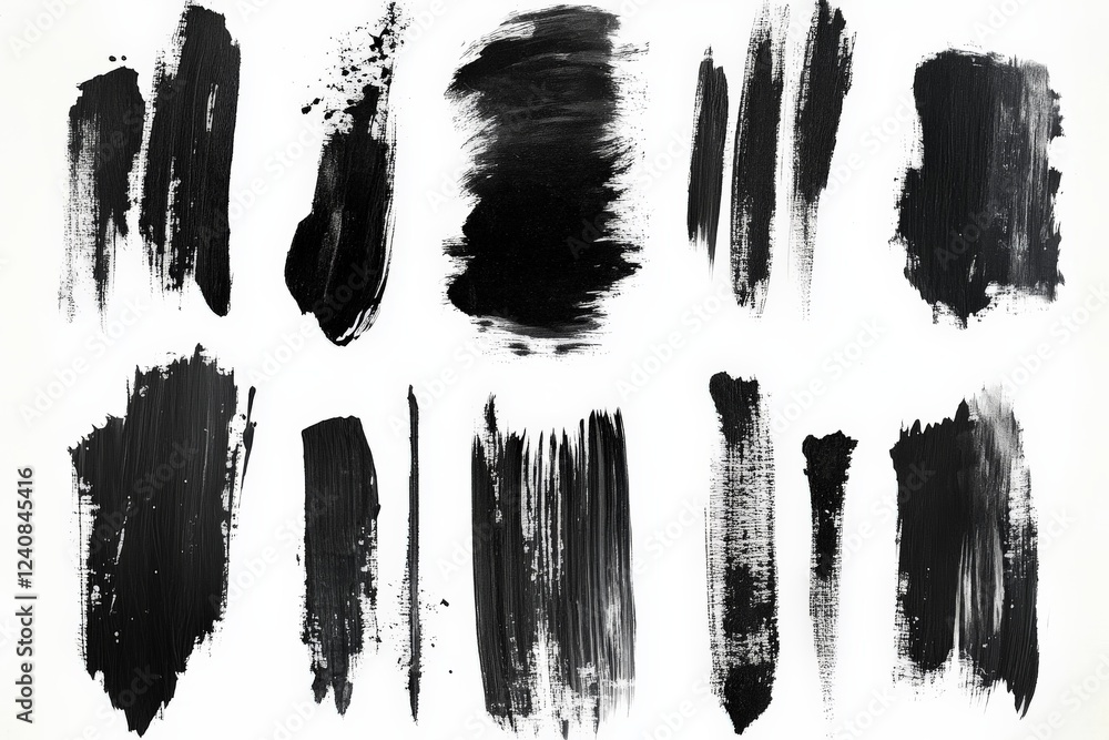 Aufkleber Collection of various black paint strokes creating an abstract art display on a white background
