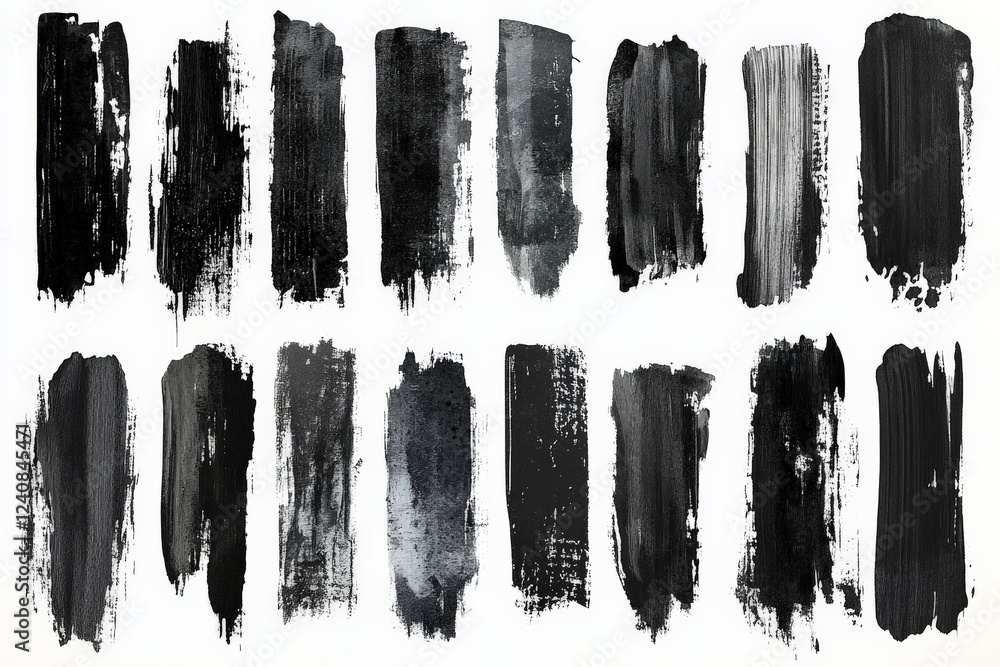Poster exploration of shades in black paint strokes showcasing texture and depth in artistic expression
