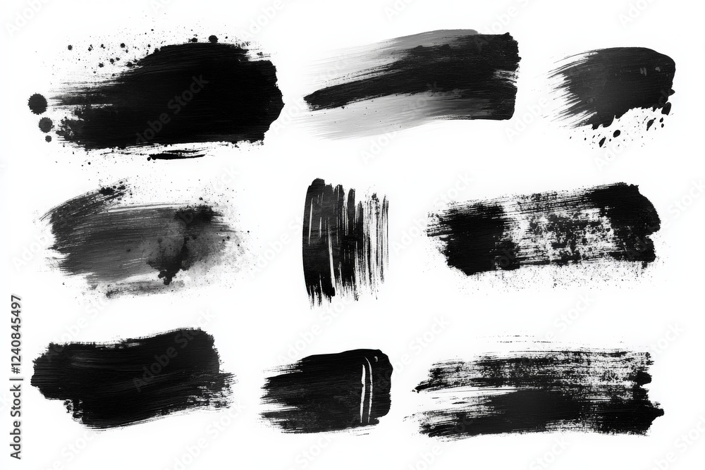 Poster varied brush strokes in monochrome shades for artistic design and texture enhancement