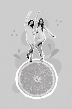 dancing women on grapefruit slice clip art preview